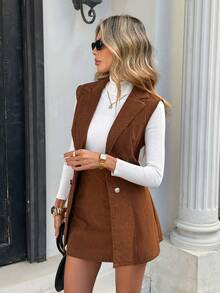 Serisse Women's Elegant Double-Breasted Vest & Skirt 2 Pieces Set,Winter Clothes For Women ,Summer,Beach, Christmas ,New Year,Party ,Elegant,Casual Brown Two Piece Set Women - Brown - View 5