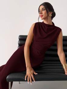 Firerie 女士优雅简约精致浪漫甜美日常通勤婚礼派对音乐节度假褶皱A字迷你连衣裙，红色吊带 - 紫紅色 - 查看 6