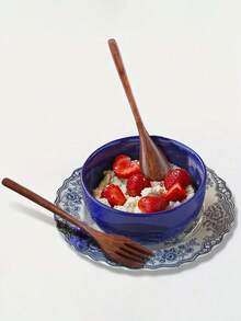 1Pc/2Pcs Natural Lacquer Wood Salad Fork & Spoon, 22.5cm/8.86inch School Supplies,Back To School - Multicolor - View 9