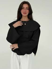 Aloruh بلوزة نسائية كاجوال ذات لون أحادي مع أكمام مطوية وذيل بيبلوم، مناسبة للربيع والخريف