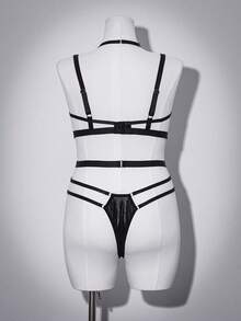 SHEIN Seksowne koronkowe body z wycięciami i koronką w dużych rozmiarach dla kobiet - Czarne - Zobacz 7