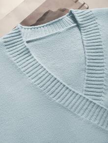 SHEIN Tall 女士蓝色毛衣，新款秋冬金属纽扣不对称开襟羊毛衫，百搭通勤风高领针织毛衣 - 彩色 - 查看 3