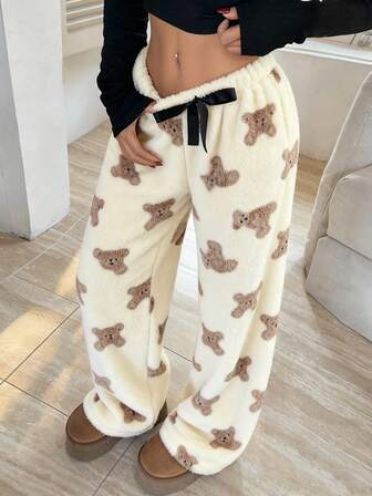CovetEZ 女士熊纹印花蓬松阔腿裤，冬季
