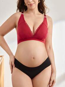 BloomMama Plus Size Maternity Solid Color Lace Trim Nursing Bra