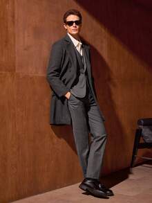 Officeau Men's Turn-Down Collar Mid-Length Jacket, Double-Breasted Trench Coat, For Fall Spring To Summer - Dark Grey - View 3