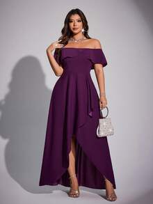 Viva Relle Gaun Mermaid Pas Badan Elegan Romantis Tanpa Bahu untuk Wanita Ukuran Plus, Musim Semi/Panas - Purple - View 1