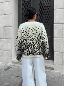 EURMUSE Moher Yarn Pullover Leopard Pattern Pullover Fall Winter - Black - View 2