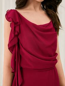 Burgundy Chiffon Spaghetti Strap Dress, Fashion Teenage Party Dress - Burgundy - View 8