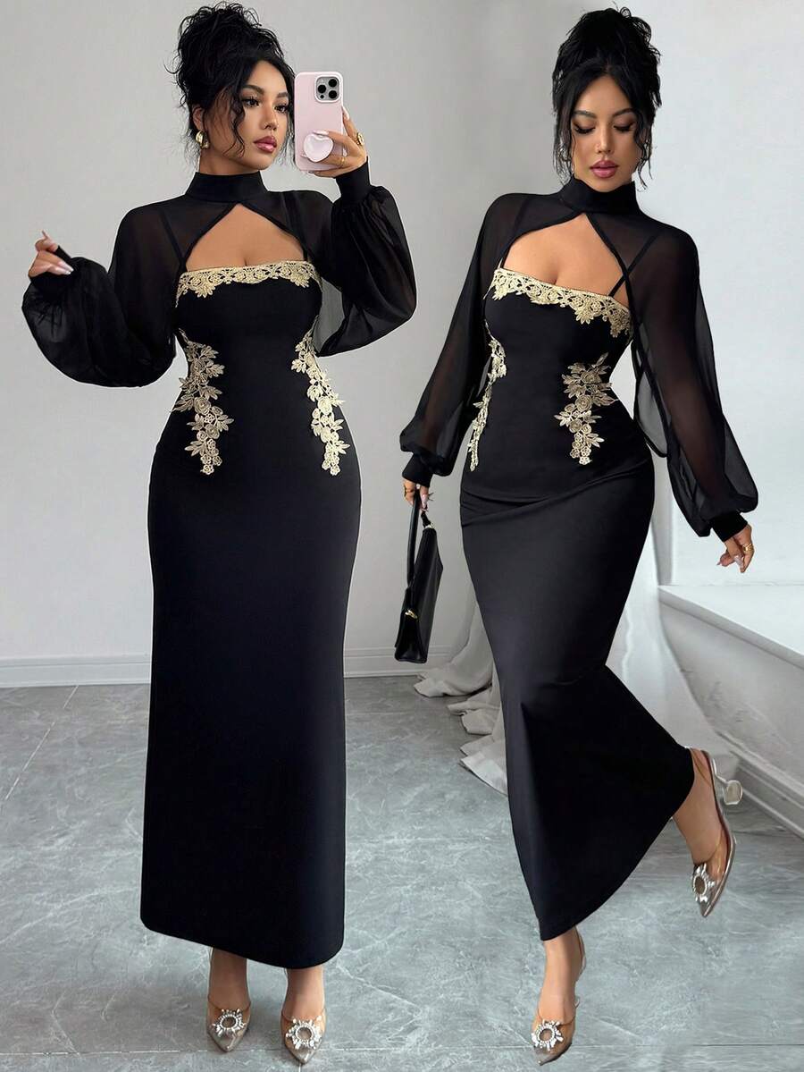 Elenzga A Long, Elegant And Romantic Autumn Dress For Women - Black - View 1