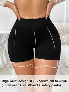 1pc Women's Seamless High Waist Solid Color Briefs - Black - View 6
