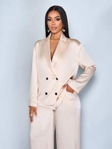 SOLERSUN Women's Autumn And Winter Sedin Pleated Fabric Elegant Suit Double-Breasted Suit, Party And Commuter - Apricot - View 5