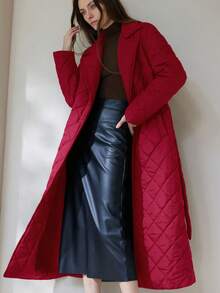 Aveloria Modichic 秋冬新款简约廓形翻领系带菱形绗缝长款羽绒服 - 紅色 - 查看 6