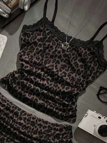 Attitoon 2pcs/Set Women Lace Camisole And Pleated Shorts, Suitable For Summer - Multicolor - View 5