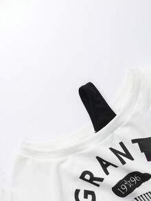 SHEIN Unity Slogan Graphic Asymmetrical Neck Drop Shoulder Crop Sweatshirt GRANT 1996 TOURISM KEEP YOUR FEET ON YOUR TRACK,Long Sleeve Tops Graduation,Back To School Outfits,Graduation,Teacher Outfits For Women,Back To School Pullover Fall Outfit - White - View 4