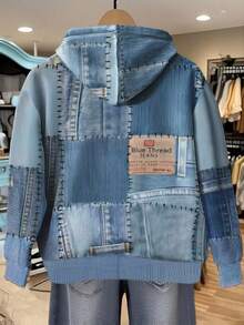 Glissea Deep Blue Denim-Style Patchwork Print Women's Sweatshirt Perfect For Fall/Winter Autumn-Winter Sweatshirt Women's Gift Holiday Sweatshirt Fashion Stylish T-Shirt Attractive Sweatshirt Sibling Gift Sister Gift Fun Sweatshirt Casual Minimalist Fashion Sweatshirt - Royal Blue - View 2