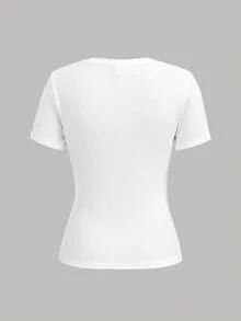 Girlism Teen Girl Plain Round Neck Casual Versatile Short Sleeve T-Shirt