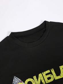 NEON BLANC Men's Graphic T-Shirt With Patchwork Design, 2 In 1 Style, Long-Sleeved, Street Fashion, Crew Neck Long-Sleeved Top - Multicolor - View 4