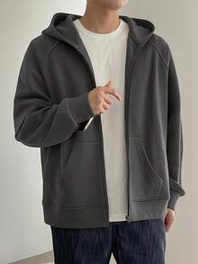 DAZY 男士纯色深灰色长袖卫衣，秋季款 - 深灰色 - 查看 5