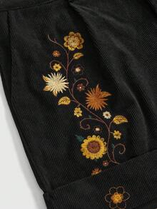 ROMWE Hippie Quần short túi thêu hoa cổ điển cỡ lớn, trang phục mùa hè thanh lịch - màu đen - Xem 3