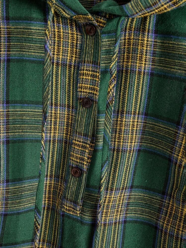 Plus Size Women's Fall/Early Spring Casual Fashion Vacation Country Style Green Plaid Hooded Top, Autumn/Winter, Fall, Green Plaid Shirt, Long Sleeve Plaid Top, Hooded Plaid Pullover, Going Outs, 2026 New , Simple And Fashionable For Everyday Wear, Early Spring, Vacations Women , Holidays For Women, Spring Women, Valentine's Day , Valentines For Women , Vintage Shirt, Country Shirt, Plaid Button Up