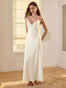 MOTF PREMIUM CONTRAST LACE KNIT CAMISOLE NIGHTGOWN AND BELTED ROBE SET - White - View 3
