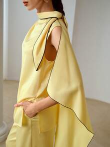 ZEYLAH 两件套荷叶边上衣和抽绳宽松长裤，休闲春夏装 - 鵝黃色 - 查看 2