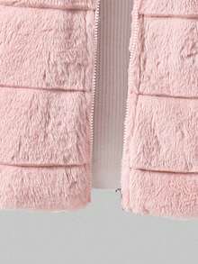 Sweetra Tween Girl 蓬松格子对称图案连帽休闲百搭夹克，适合日常穿着 - 粉色 - 查看 3