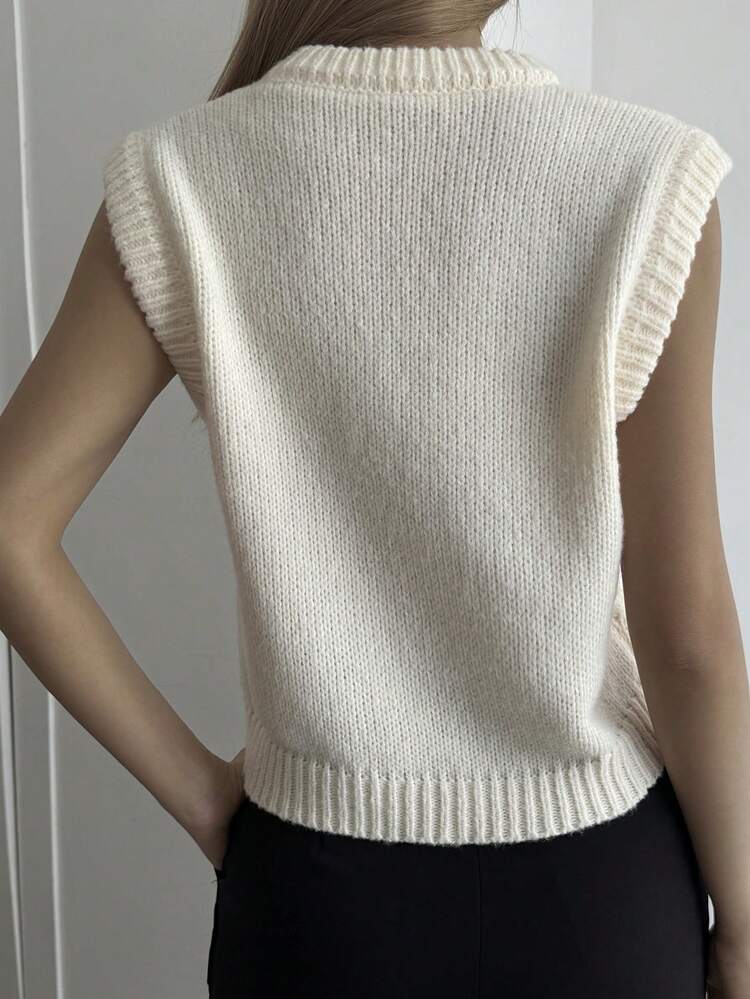 Women's Crew Neck Solid Color Twist Knit Sweater, Autumn/Winter Y2k