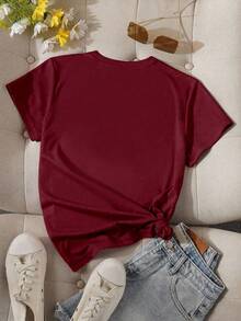 EMERY ROSE 女款 MILANO ITALY 字母印花 T 恤短袖休闲上衣 MILAN ITALY 图案 T 恤女款上衣 - 酒紅色 - 查看 2