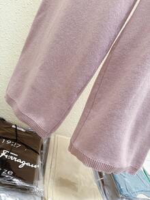 SHEIN LUNE Plus Size Solid Color Drawstring Waist Thermal-Lined Fashionable Winter Sweatpants - Apricot - View 7