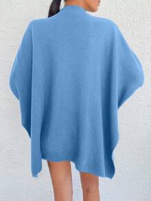 EURMUSE Solid Color Split Hem Casual Loose Fit Long Sleeve Pullover Sweater - Baby Blue - View 2