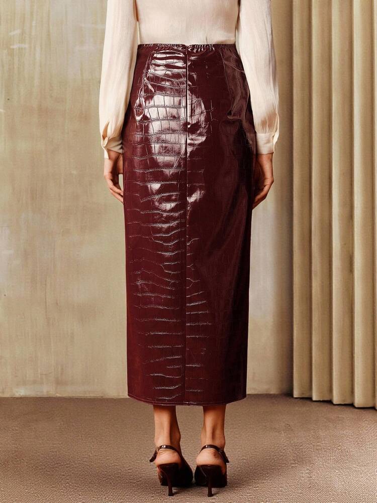 Elegant Chic Slit Hem Straight Skirt For Women, Suitable For Fall, Winter, Spring, New Year, Party, Wedding, Work, Thanksgiving, Graduation, Christmas, Festival