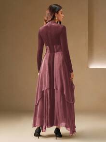 Anewsta 女士拼接长裙，优雅时尚的正式礼服 - Red Plum - 查看 2