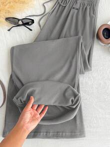 SHEIN EZwear Quần dài rộng rãi thoải mái ấm áp mềm mại màu xám đậm cỡ lớn, dành cho mùa đông - Màu xám đen - Xem 10