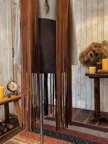 Wildy Autumn/Winter Sleeveless Long Black Fringe Boho Style Casual Jacket For Women Western Tops