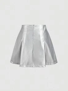 SHEIN MOD 女士时尚百搭褶裥迷你裙 - 銀色 - 查看 2