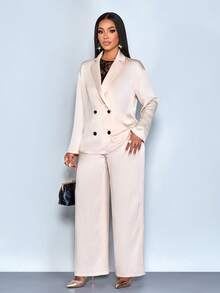 SOLERSUN Women's Autumn And Winter Sedin Pleated Fabric Elegant Suit Double-Breasted Suit, Party And Commuter - Apricot - View 3