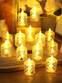 12/24pcs Crystal Diamond Shaped LED Candle Light,Battery Powered Flameless Candle Light, LED Decorative Tea Candle Light With Battery,Ideal For Wedding, Dining Table, Festival Decoration,Parties Desktop Decoration Candles - warm light - View 7