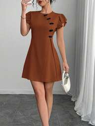 Chiquease Vestido corto de manga corta con decoración de botones de estilo chino retro