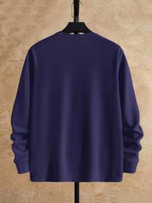 HIMLAND 男士字母印花圆领针织休闲长袖T恤 - 藏蓝色 - 查看 2