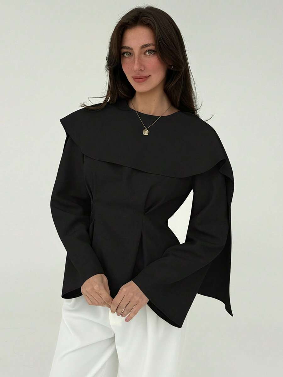 Aloruh بلوزة نسائية كاجوال ذات لون أحادي مع أكمام مطوية وذيل بيبلوم، مناسبة للربيع والخريف