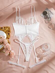 Floral Lace Underwire Garter Lingerie Set Bridallingerie - White - View 2