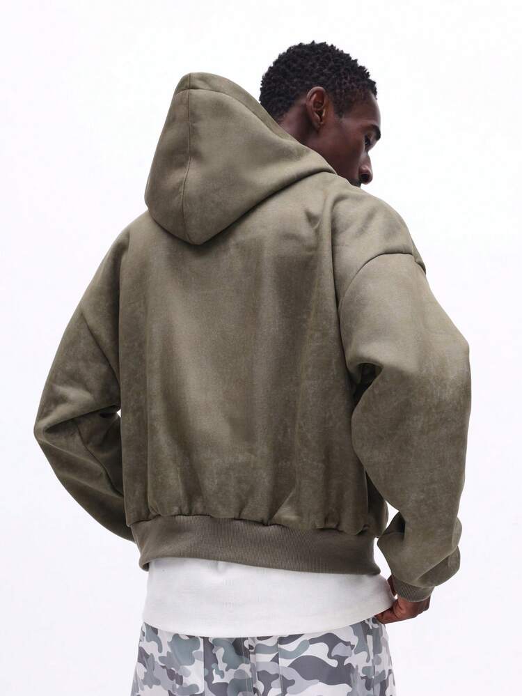SUMWON Men's Oversized Zip Up Hoodie With Hood Box Fit Casual Sweatshirt Jacket Long Sleeve Streetwear Fashion Outerwear Plain