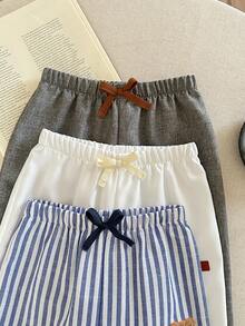 3pcs/Set Baby Boy Casual Versatile Striped Cartoon Pattern Elastic Waist Pants, Suitable For Birthday Party, Rave, Evening Party, Performance, Wedding, Baby's 1st Month, Christening, 1st Birthday Celebration, Wedding Guest, Baby Shower Christening Outfit Toddler Striped Pants Long Baby Pants For Boys Baby Boy Plain Pants Baby Boy Striped Pants