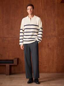 Officeau Sweater Turtleneck Pria Bergaris dengan Warna Kontras, Serbaguna untuk Musim Gugur/Dingin - Aprikot - View 6