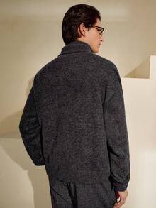 Manfinity Homme 男士休闲半拉链高领长袖毛衣，灰色，秋冬休闲拉链高领毛衣