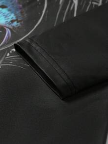 Manfinity Roughcore 男士长袖休闲钓鱼衬衫 - 3D鱼印花，圆领，涤纶面料，黑蓝渐变色，适合户外活动，钓鱼配件 - 彩色 - 查看 3