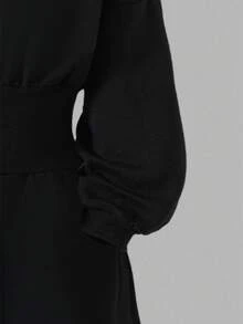 Sweetra 青少年女孩连帽拉链运动衫和高腰保暖衬里裤连体衣 - 黑色 - 查看 3