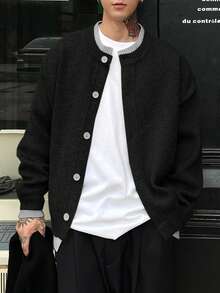 DAZY Áo khoác cardigan nam màu xám tương phản trơn, mùa thu - màu đen - Xem 3