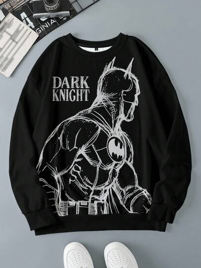 BATMAN X SHEIN 男士秋季休闲字母和人物图案套头衫